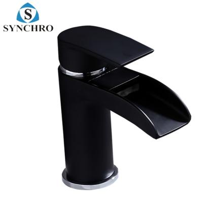 China Modern Simple Brass Waterfall Handle Short Neck Use Basin SKL-0992B Artistic Brass Basin Faucet Bathroom Basin Faucet for sale