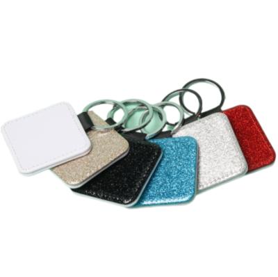 China Wholesale Yinsa PUK004 Leather Thicken Square Leather Custom Blanks Glitter Keychain PU Gifts Key Chains Sublimation Keychains for sale