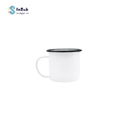 China Yinsa EN006 Sublimation 12oz Enamel Viable Steel Metal Mug Camping Mug With Black Rim for sale