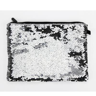 China Yinsa private custom YMZ010 DIY wholesale shine black silver color pencil case sublimation printed glitter makeup bag for sale