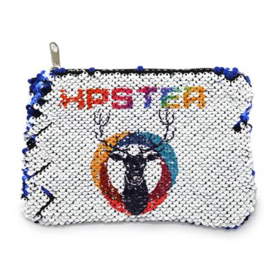 China Private Custom Yinsa YMZ010 Customized Fashion Waterproof Top Grade With Logo Zipper Blue Sublimation Silver Glitter SequinsMakeup Cosmetic Bag for sale