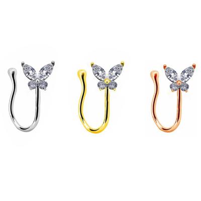 China New CLASSIC alloy butterfly nose circle, artificial nose clip, diamond-plated nose ring, non-perforated for sale