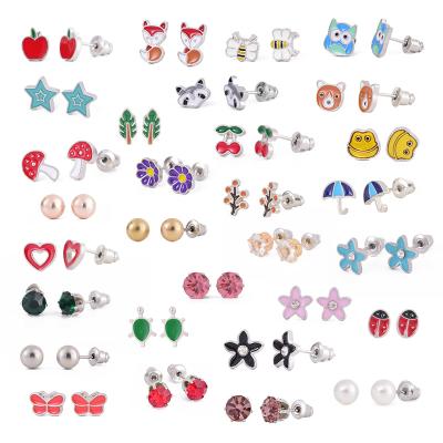 China 30 Pairs Cute Stainless Steel Mixed Color Cute Animal Stud Earrings Smudge, Frog and Mushroom Earring Set for sale