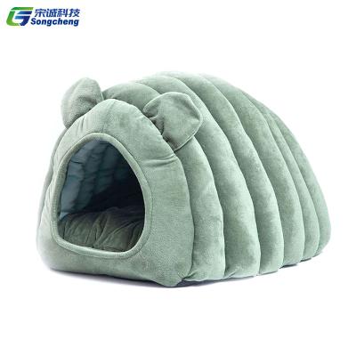 China 2021 Newly Viable Cat Villa Yurt Kennel Pet Cathouse Winter Cozy Closed Kennel Warm Beds for sale