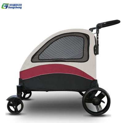 China Breathable Folding Dog Cat Carrier Luggage Cart Large Capacity RTS Trolley Case Foldable Pet Stroller for sale