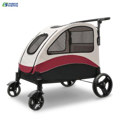 China Breathable Folding Four-wheeled Dog Cat Carrier Luggage Cart Foldable Pet Stroller Large Capacity Trolley Case for sale