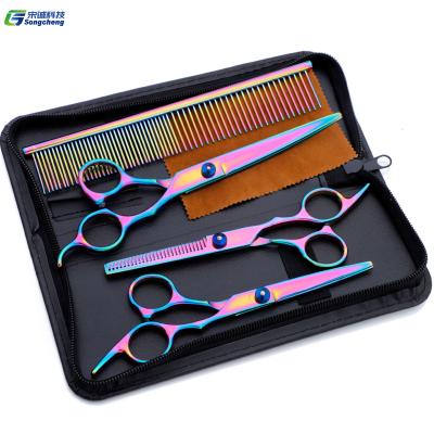 China Viable Hot Sale Professional 6/7 Inch Dog Grooming Scissors Set Colorful Hairdressing Tool Pet Scissor Combo Kit for sale