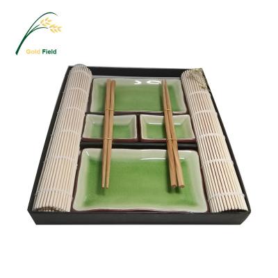 China Sustainable Green Ceramic Sushi Dish Set For 2 Person for sale