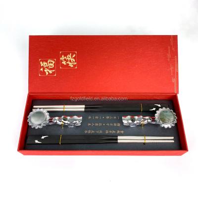 China Viable Good Quality 999 Reusable Luxurious Royal Silver Wooden Splice Chopstick Sets With Dragon Chopsticks Stand for sale