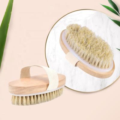 China EXFOLIATE Logo Wood Handheld Natural Boar Hand Dry Skin Bristle Band Portable Wholesale Hot Sale Custom Body Bath Brush for sale