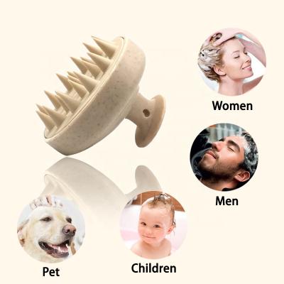 China Waterproof Wheat Silicone Straw Hair Brush Manual Hair Scalp Massager Shampoo Brush For Hair Growth for sale