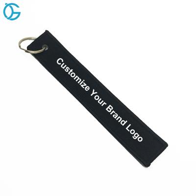 China Europe Wholesale High Quality Embroidered Custom Design Fabric Black Low MOQ Keychains Woven Logo Key Ring for sale