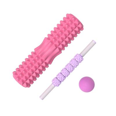 China EVA Yoga Spine Massage Foam Roller Mace Roller Massage Stick Fitness Ball Yoga Wheel Three-Piece Set for sale