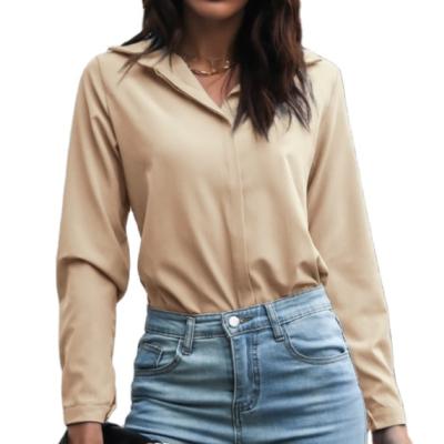 China OEM Service Polyester V-neck Design Color Customized Newest Stylish Women's 100% Breathable Blouses And Shirts for sale