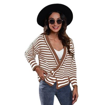 China Striped V-neck Long Sleeve Ladies Sweater Fashion Breathable Design Knitted Pullover Sweater For Women for sale