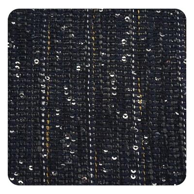 China Breathable Fashion stripe sequin acrylic fibers fancy yarn dyed tweed fabric for dress coat for sale