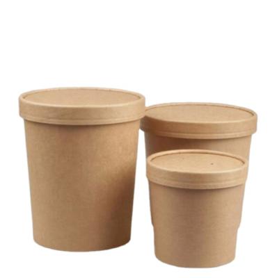 China Wholesale Disposable Salad Box High Standard Kraft Paper Tub For Soup Salad Use With Paper Lid for sale