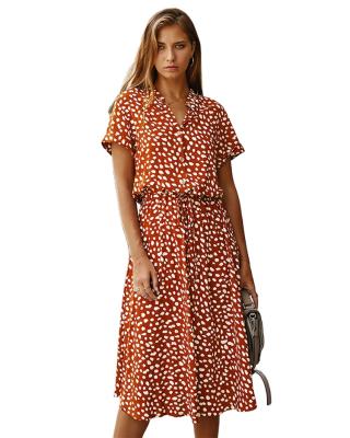 China 2021 New Breathable Woman Clothes Dress Women's Maxi Dress Ladies Elegant Polka Dot Floral Short Sleeve Dress for sale