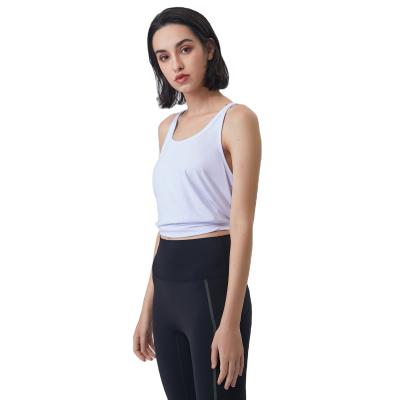 China Beauty Breathable Running Back Women Yoga Vest Fitness Clothing Loose Sports Tank Top Blouse Gym Wear Crop Top for sale