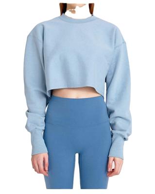 China Breathable custom sweatshirt wholesale cropped fleece hoodies woman cotton crewneck cropped hoodie women for sale