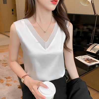 China DFG Breathable V-Neck Silk Shirts For Women Women Clothing Ladies Tops Fall 2021 Women Clothes for sale