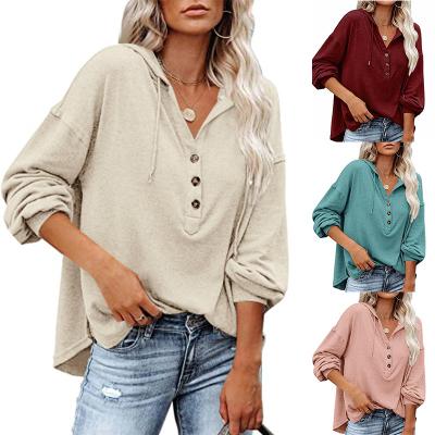 China DFG Breathable Button Hoodie Woman Tops Fall 2021 Fashionable Women Clothes Women Blouse Shirt for sale