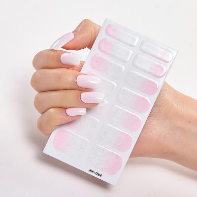 China Finger Nail Art Orange Pink Marble Nail Polish Strips Waterproof Removable 14 Strips Nail Adhesive Wrap Gel Nail Wrap Semi Cured for sale