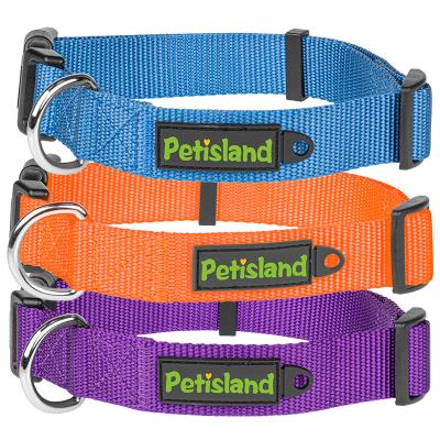 China Custom Wholesale DETACHED Dongguan ID Name Here Hide Funny Nylon Plastic Buckle Adjustable Dog Collar With Rubber Tag Logo for sale