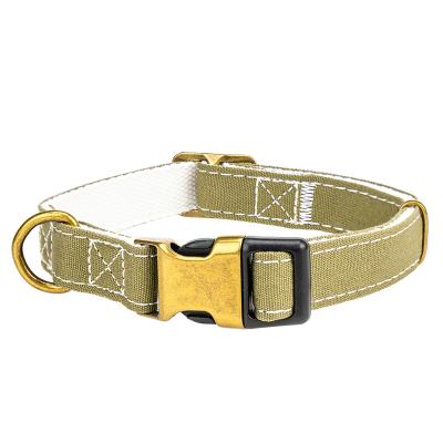 China Vintage Army Padded Accessories Clip Large Walk Size Canvas Large Bronze Metal Clasp Buckles Dog Collar With Name for sale