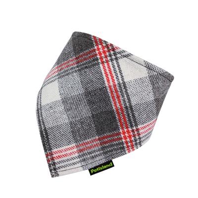 China Designer Logo Pattern Plaid Pure Cotton Durable Fabric Plastic Button Outdoor Dog Bandana For Small Pet for sale