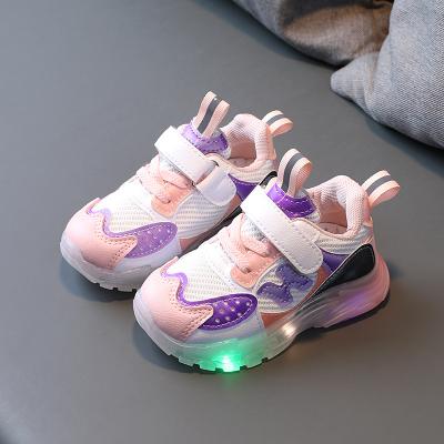 China Flat Breathable Cute Children Mesh Sports Shoes Girls Sneakers Baby Toddler Shoes Soft Sole Kid Led Shoe for sale