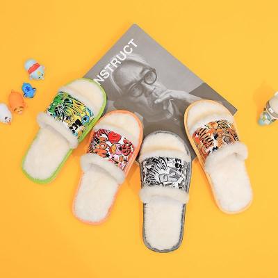 China Boys Thermal Eco-friendly Soft Girls Fur Slippers Autumn Winter Fluffy Children's Room Slippers For Kids for sale