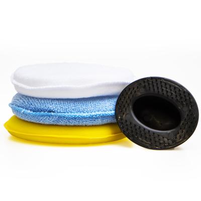 China 100% PU+80% Polyester+20% Polyamide Microfiber Premium Wholesale Car Sponge Wax Applicator Cleaning Polishing Pad 4PK Ready To Ship for sale