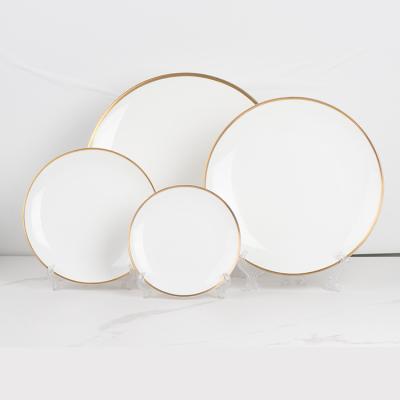 China Customization Viable Wholesale Porcelain Dinnerware White Bone China With Gold Rim Dinner Set Dish Ceramic Dish Dinnerware Sets for sale