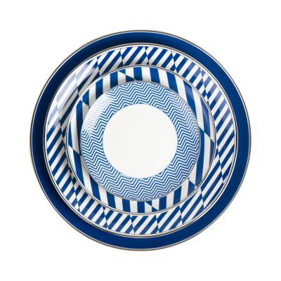 China Viable Bone China Wedding Dinner Fine Bone China Plates Blue And White Design Custom Luxury Ceramic Dinnerware Sets Dinnerware for sale