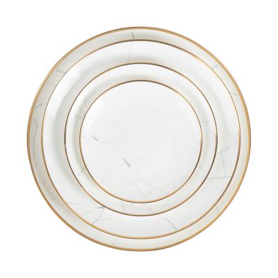 China Viable Wholesale Bone China Dinnerware Set Home Care Porcelain White Marble Dinner Set for sale