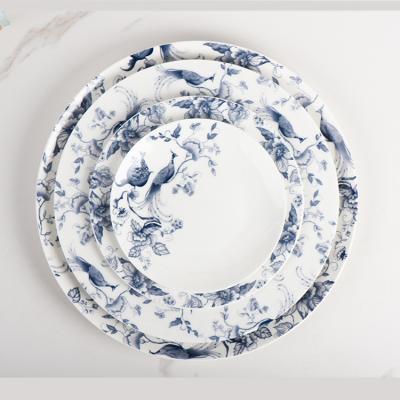 China Good Viable Bluebird Flower Ceramic Porcelain Dinner Set Bone China Dinnerware Dinnerware Luxury Dishes for sale