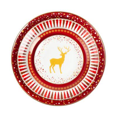 China Sustainable Wholesale Porcelain Dinner Plates Restaurant Tableware Set Dining Dishes Merry Christmas Ceramic Dishes for sale