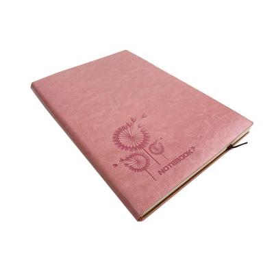 China Custom Embossed Pink Leather Hardcover Large Logo Notebook A4 Student Notebook for sale