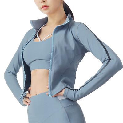 China Autumn Sport Coat Slim Full-zip Women's Short Letter Printed Slim Jacket Yoga Coat for sale