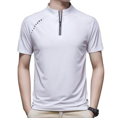 China Viable Custom Men's Polo Shirt Quarter Zipper Stand Collar Stitches Summer Business T-shirt for sale