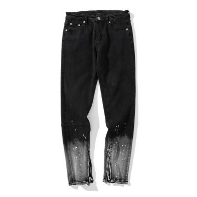 China Custom Women QUICK DRY Washed Jeans Black Split Pants Gradient Pants Long for sale