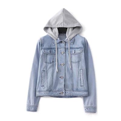 China Viable Men's Denim Jacket Button Front Hooded Casual Classic Denim Jacket Light Blue Jean Jacket Coat for sale