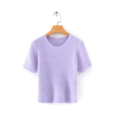 China Spring Summer Women's Solid Short Sweater Sleeve Pullover O-Neck Casual Short Thin Sweater Sweater for sale