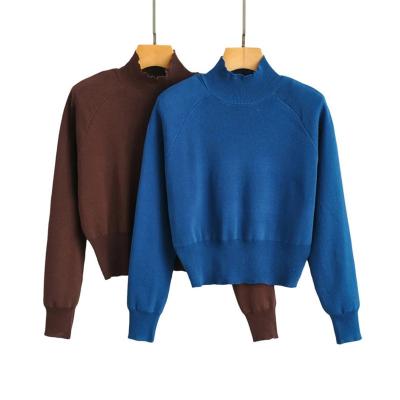 China Breathable Spring Autumn Women Sweater Short Thin Mock Neck Knit Solid Sweater Pullover Sweater for sale