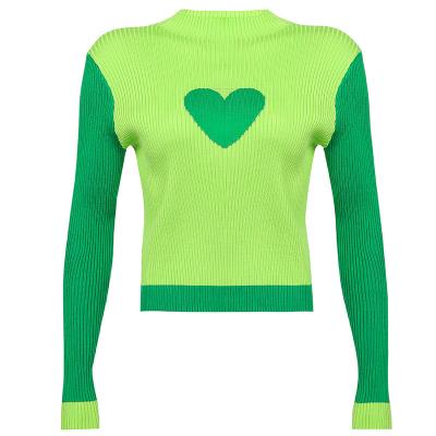 China Wholesale Custom Heart Knitted Anti-Wrinkle O Neck Long Sleeve Women Sweater for sale