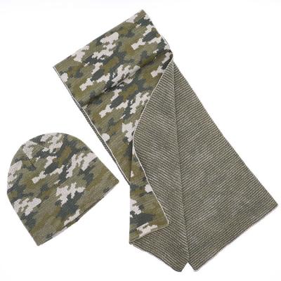 China Autumn Winter Jacquard Camouflage Hat Acrylic Wholesale Knitting Scarf 2 Piece Set for sale