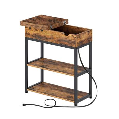 China (Others) Narrow Flip Side Table With Charging Rack Storage Shelf And Adjustable Multi-Function Power Outlet for sale