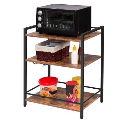 China Multi Functional Kitchen Rack Microwave Oven Stand Storage Cart Shelf Solid Wood Serving Cart for sale