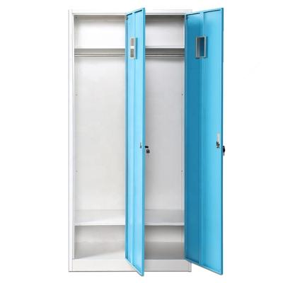 China Steel Locker 2 Door Metal Wardrobe Cabinet Modern Metal Storage Clothes Cabinets for sale